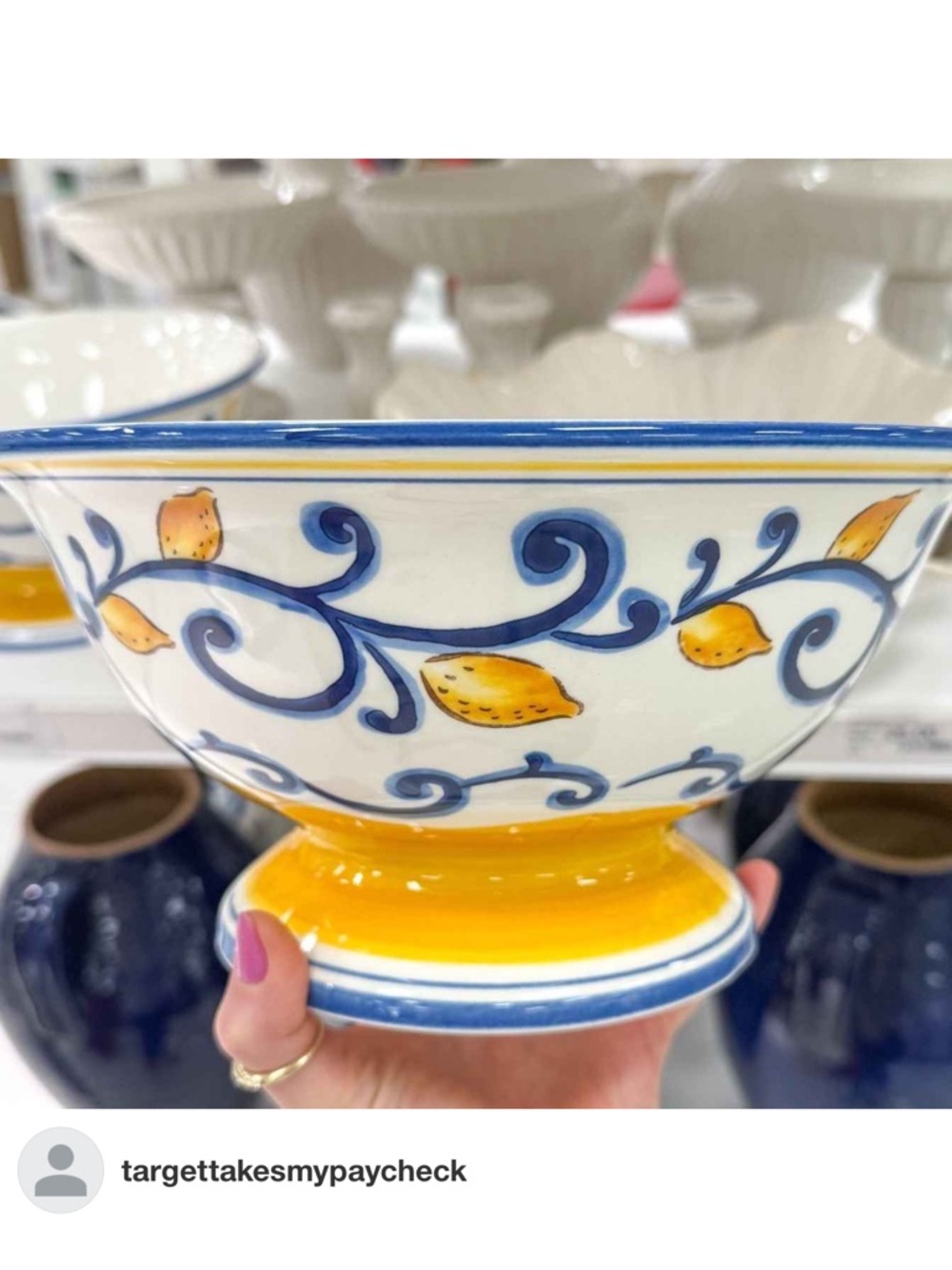 NEW! Muchoise - Ceramic Decorative Bowl Hand-Painted, White/Blue/Yellow, 10” - Picture 6 of 6